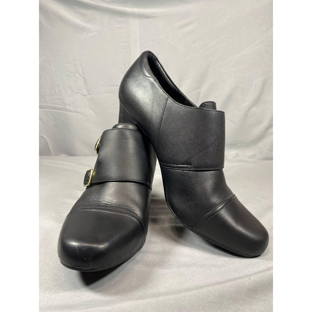 Clarks Bendables Sapphire Heeled Double Monk Strap Heel Women 11 M Black Leather